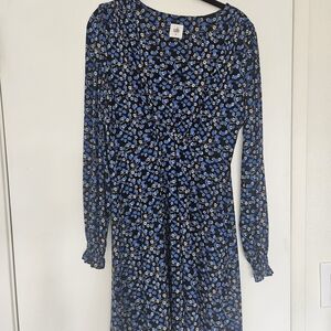 CAbi Black and Blue Patterned Long Sleeve Dress